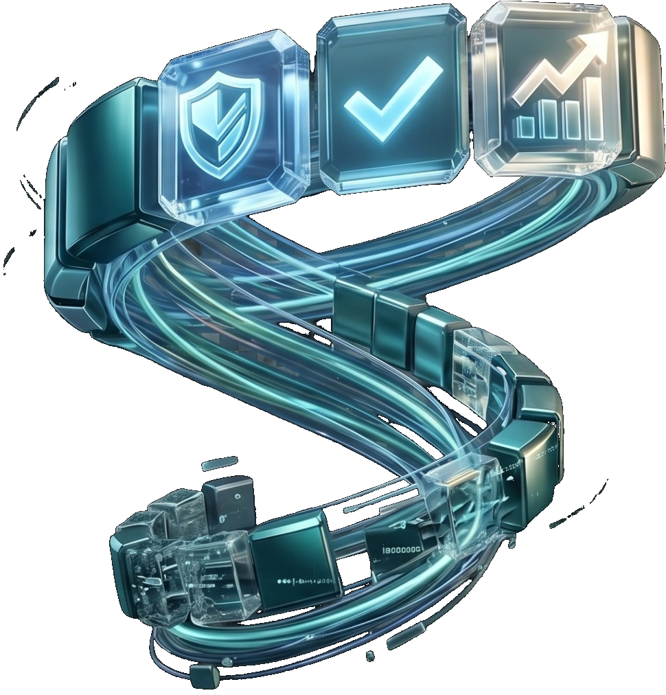 3D growth dashboard illustration showing analytics, verification shield, and rising traffic signals.