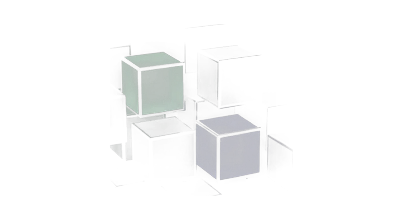 Ein kalter, sich wiederholender Schwarm identischer, hohler Würfelmodule aus mattem Glas, von denen nur wenige schwach leuchten — massenhaft produzierter, leerer Bot- und automatisierter Web-Traffic.