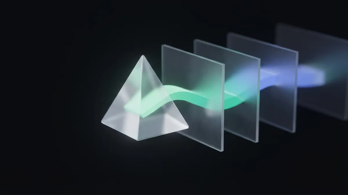 A glowing glass prism and flowing light suggest useful content reaching the right audience