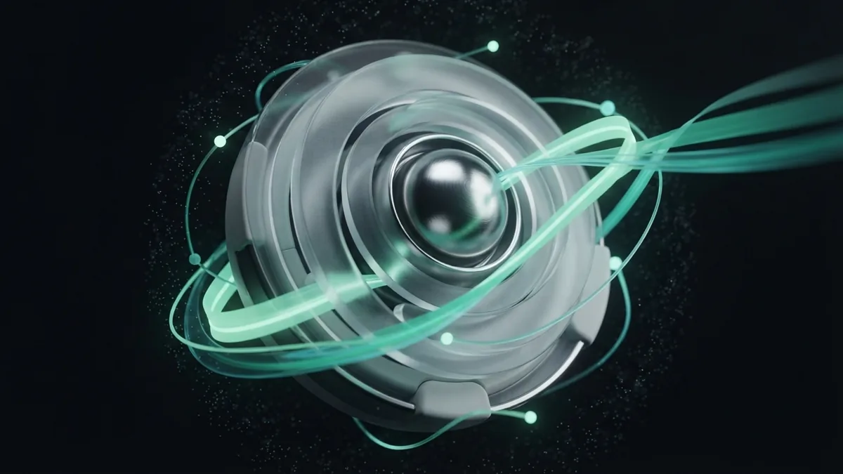 Chrome core inside glass rings representing fast technical SEO and smooth site performance