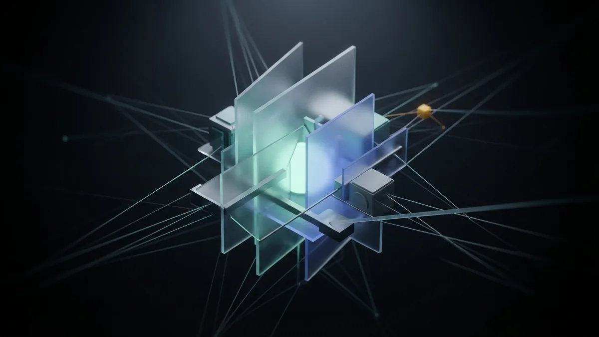 Layered glass planes around a steady light represent trends in backlink reports