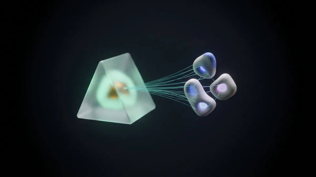 A glass prism and teal threads suggest search terms leading toward useful website content