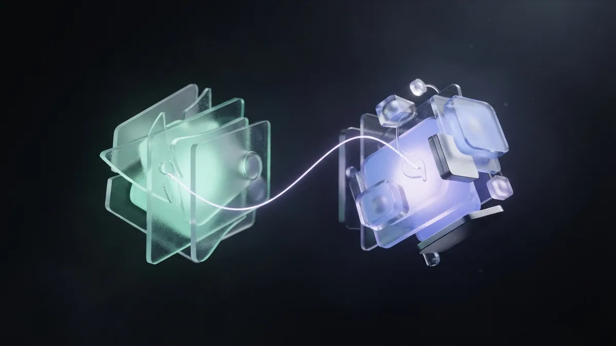 Glass forms linked by light to symbolize a thoughtful backlink request