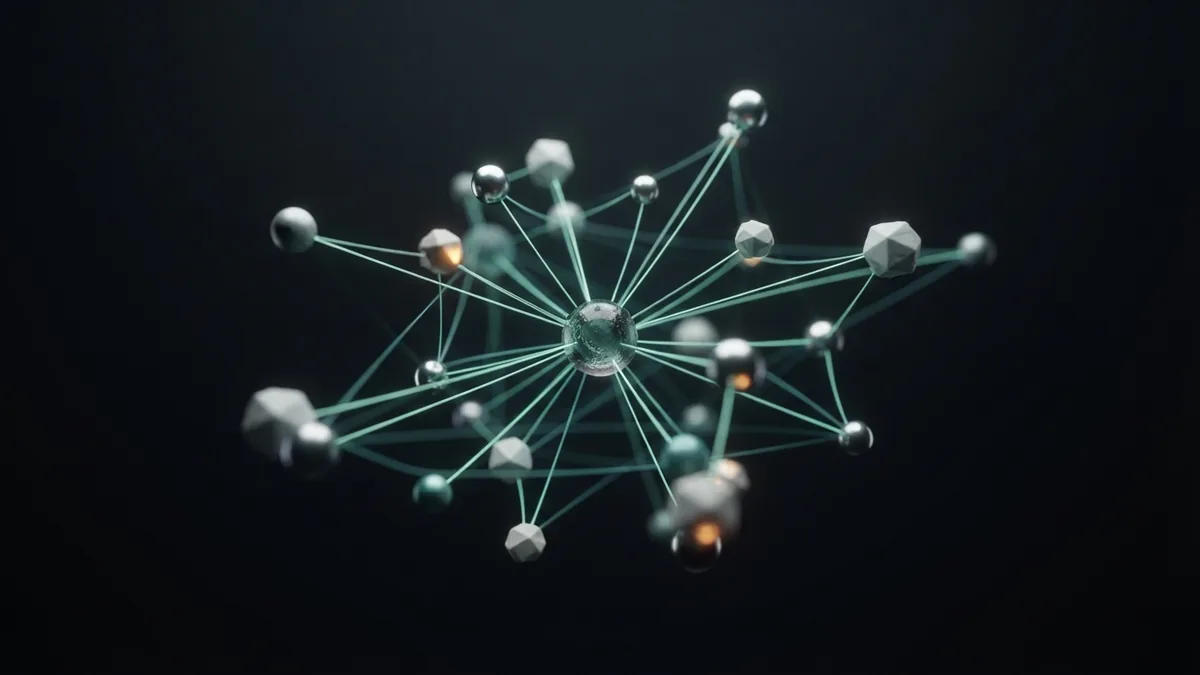 A central glass sphere linked to chrome nodes suggests networking for a digital marketing career