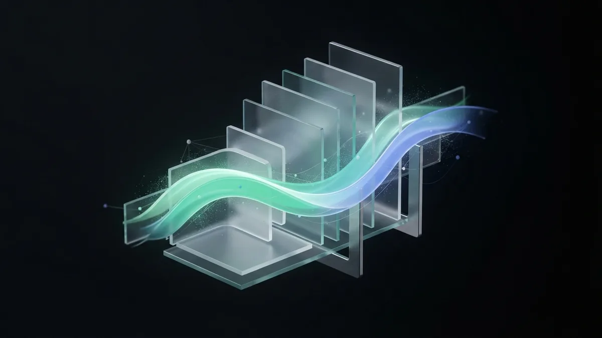 Layered glass and a light ribbon represent helpful, well-structured website content