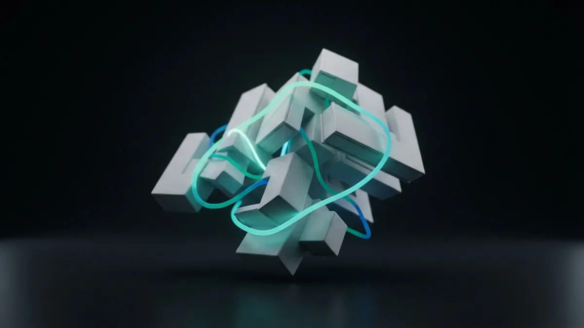 A strong technical foundation Interlocking dark modules and a glowing thread symbolize a sound technical SEO foundation