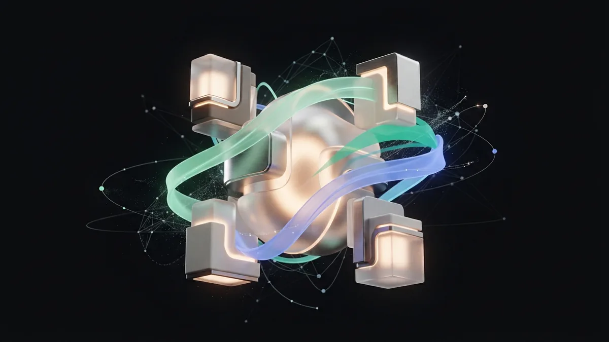 Pillars of SEO success Four abstract glass modules representing the pillars of lasting SEO growth