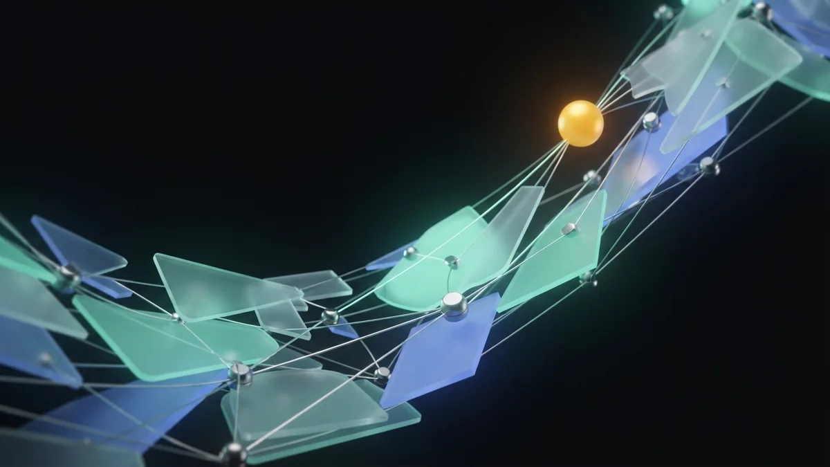 Abstract data flow with glass planes for tracking SEO progress over time