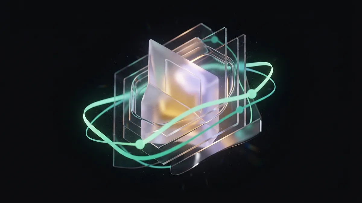A clear glass core surrounded by layered planes, symbolizing useful content and reader trust
