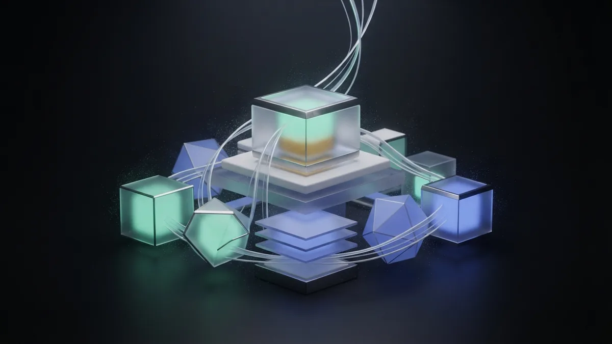 Layered geometric forms showing steady comparison and SEO progress