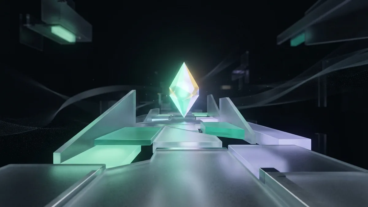 Floating glass pathway leading toward a central authority check point