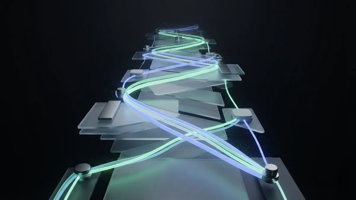Glass bridge linking search demand and content through flowing colored light