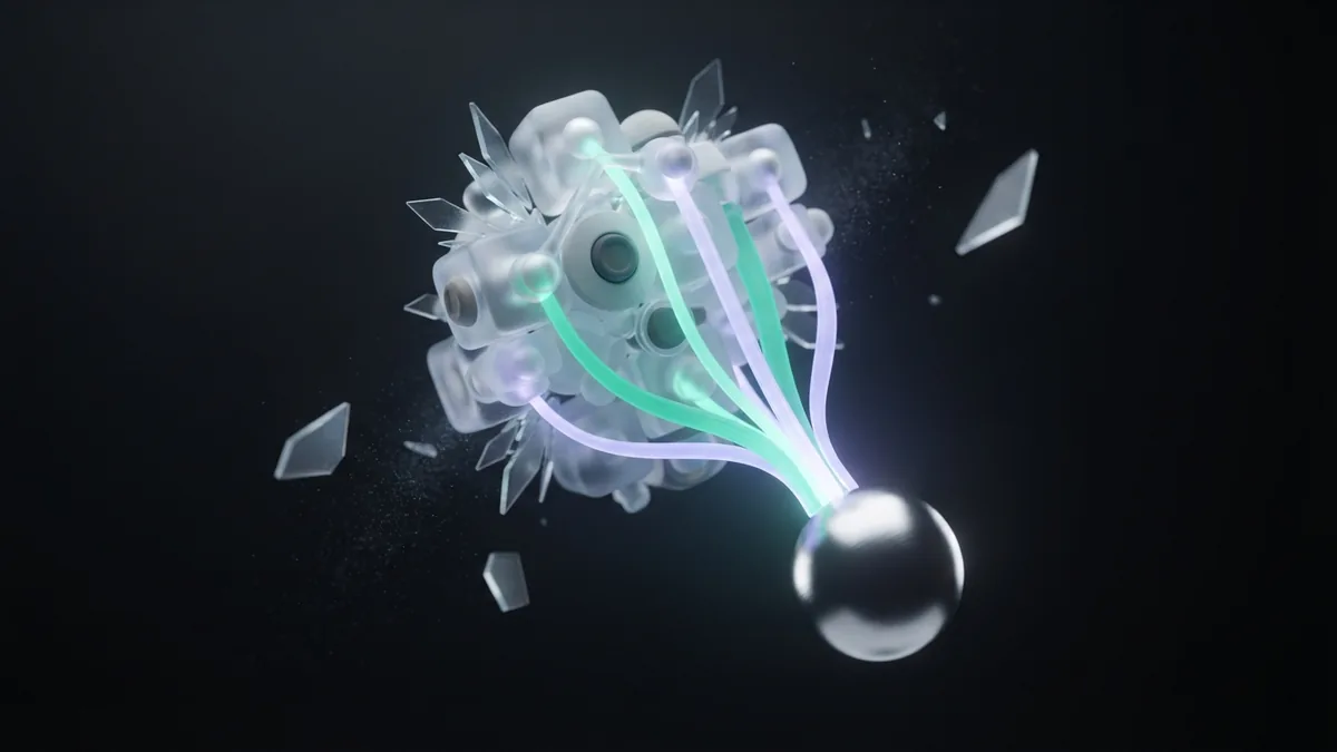 Abstract glass modules merging data into one clear SEO research signal