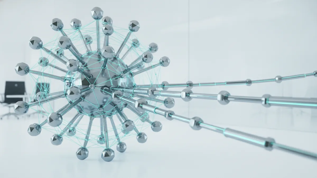 Close view of linked nodes representing a website backlink network and domain strength