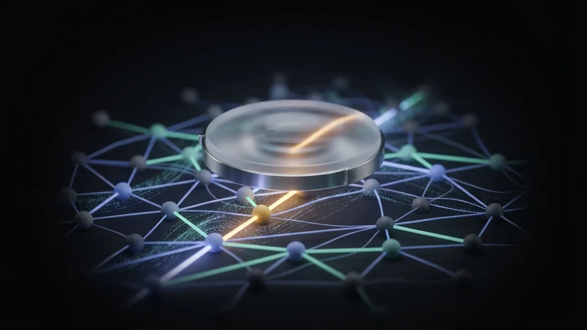 Glass lens above connected nodes representing a domain rating checker review