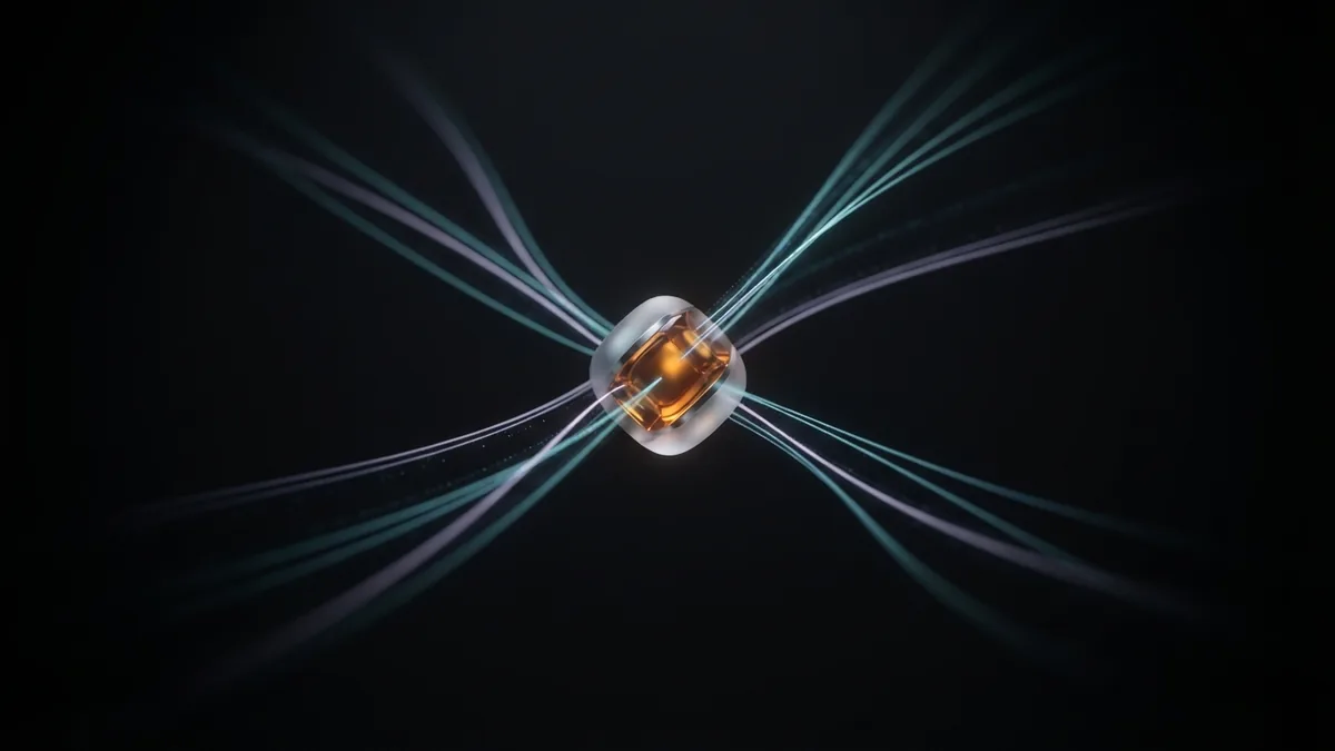 Glowing glass core with fine threads representing credible citations and trusted sources