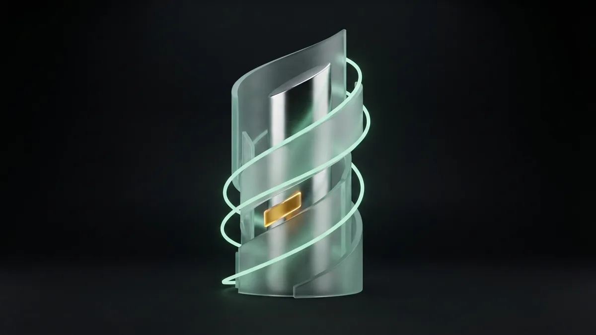 Frosted glass shards and light ribbons suggest content growth