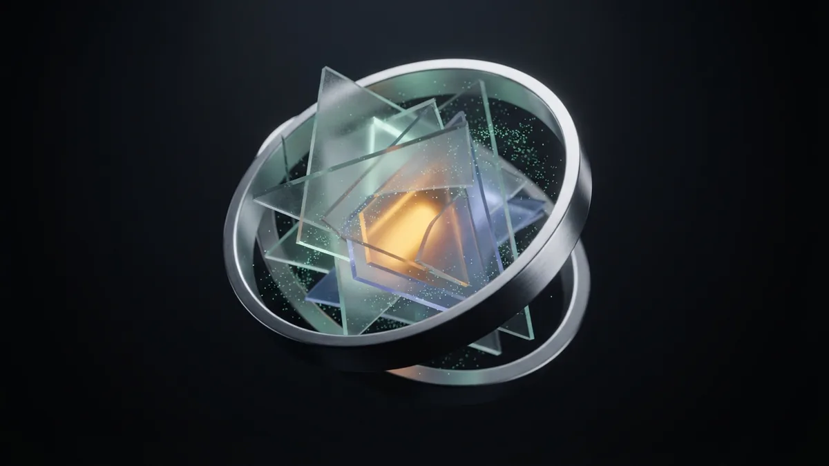 Chrome ring and layered planes symbolizing SEO measurement, progress, and focused results