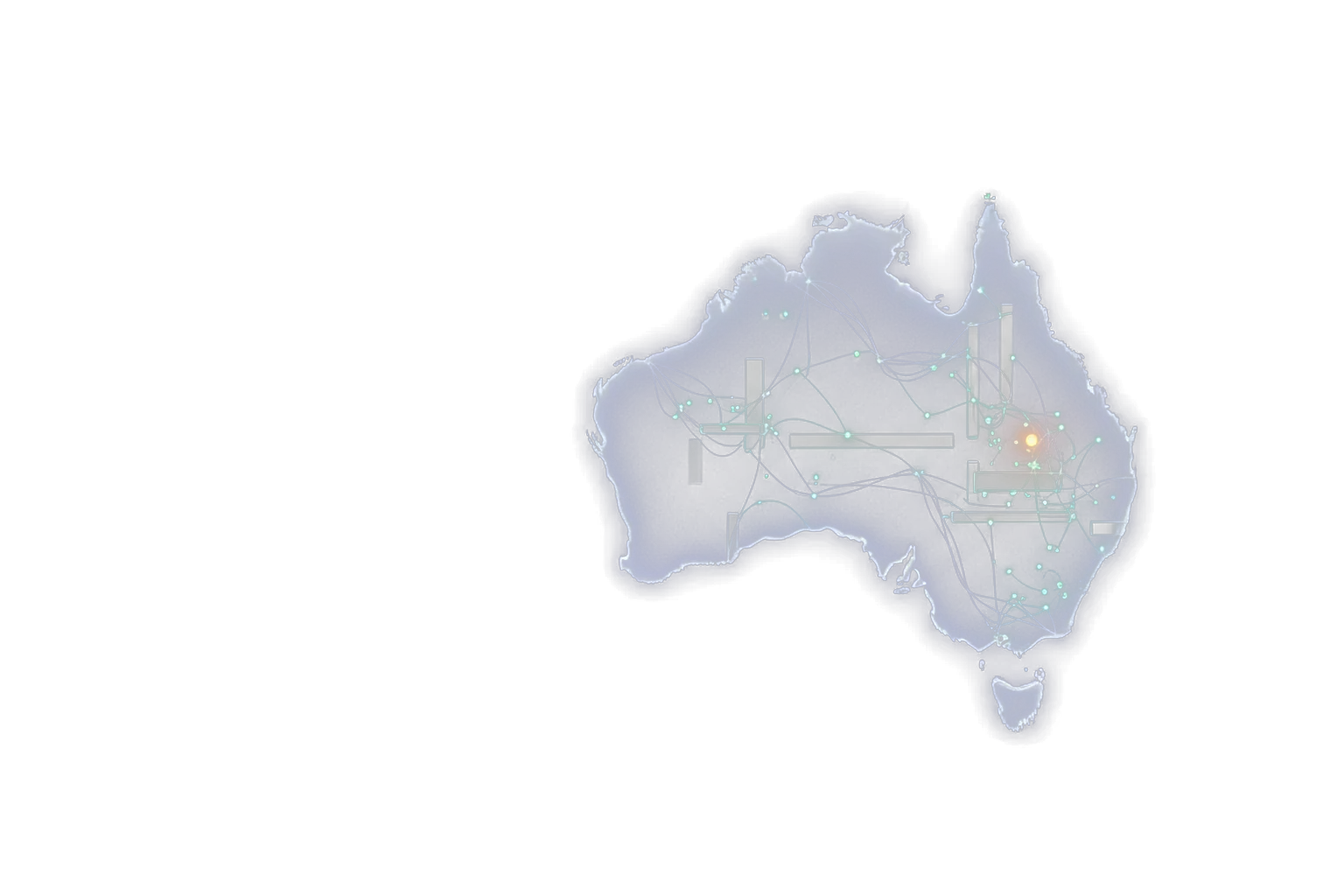 A frosted translucent glass module shaped like the outline of Australia with a periwinkle-blue inner glow and fine light threads — Australian website traffic.