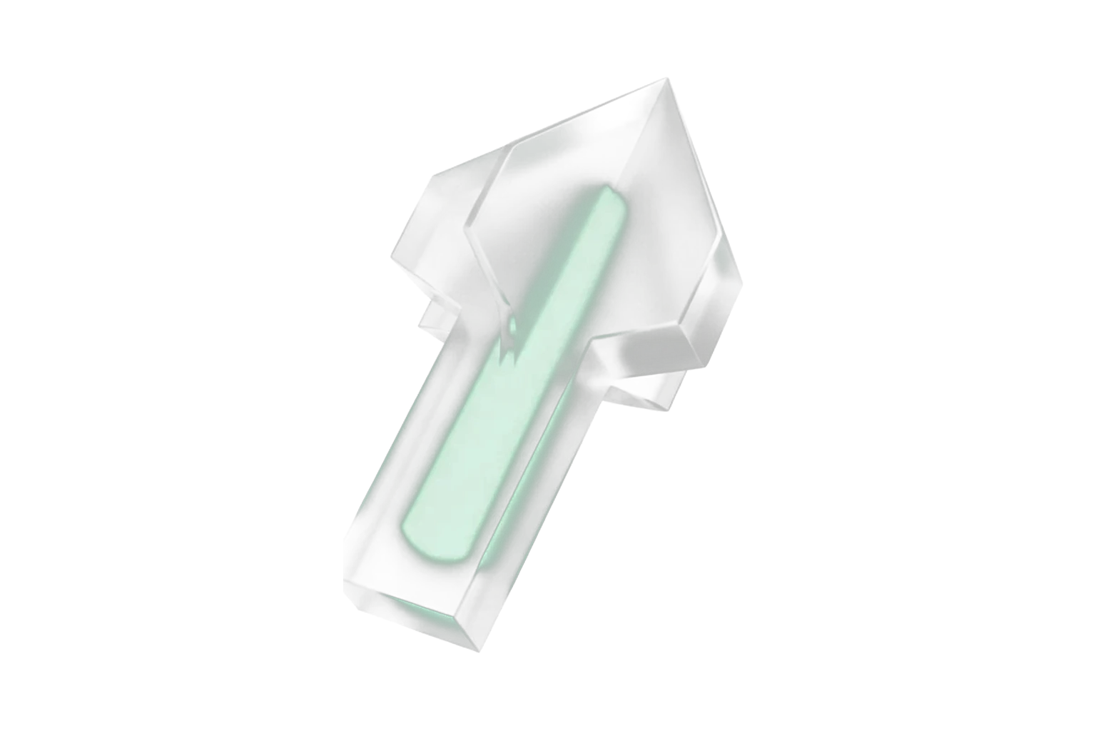 A brushed-chrome and frosted-glass arrow streaking on a ribbon of light with a fine particle trail — fast website traffic.