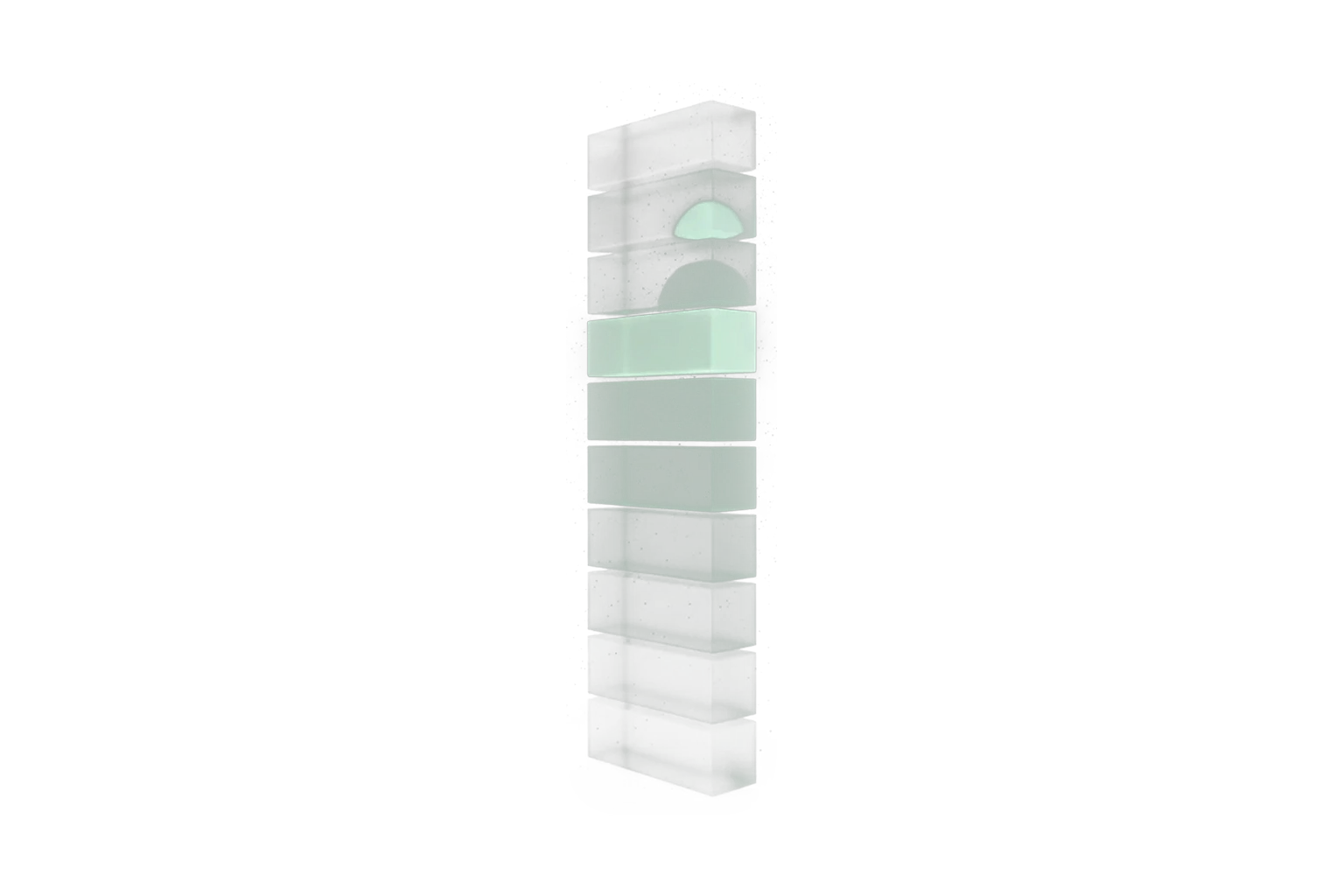A tall frosted-glass rank-ladder module lit from within by a rising mint glow — a Similarweb rank climbing to a higher position.