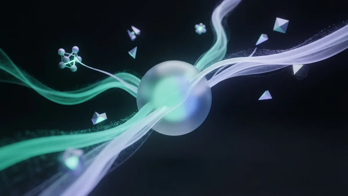 How links carry discovery Glass sphere sending light ribbons through an abstract network of referral paths