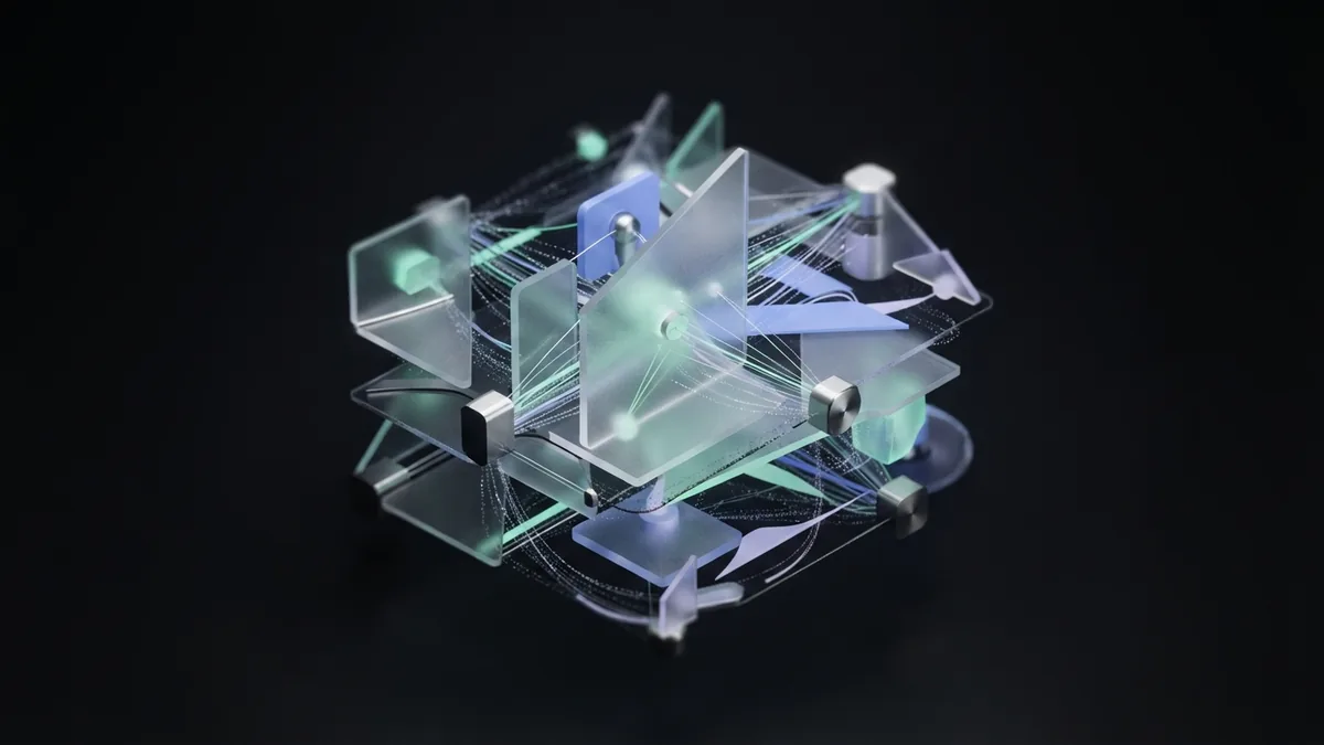 Different paths in a link network Layered glass forms show varied paths joining a central point in a link network