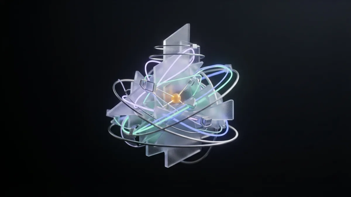 Balanced glass shards and light threads representing creative and analytical brand skills
