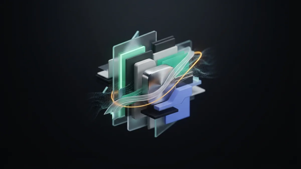 Layered glass modules and light ribbons representing a complete brand package