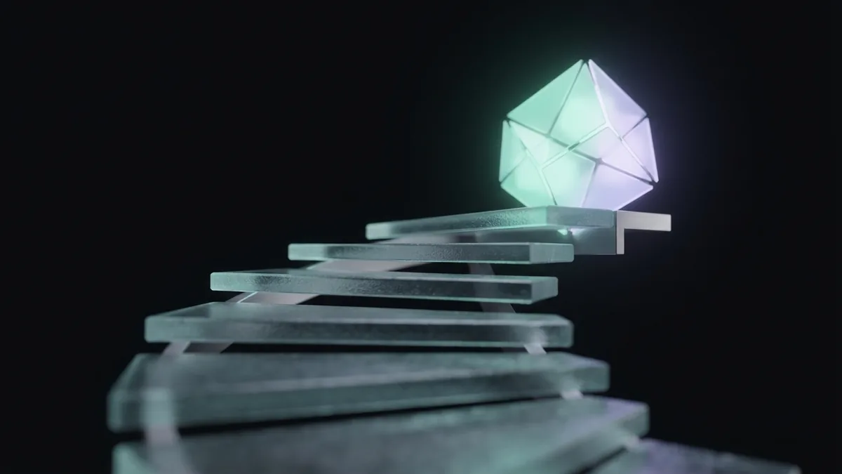 Layered glass forms representing growth in an SEO strategist career