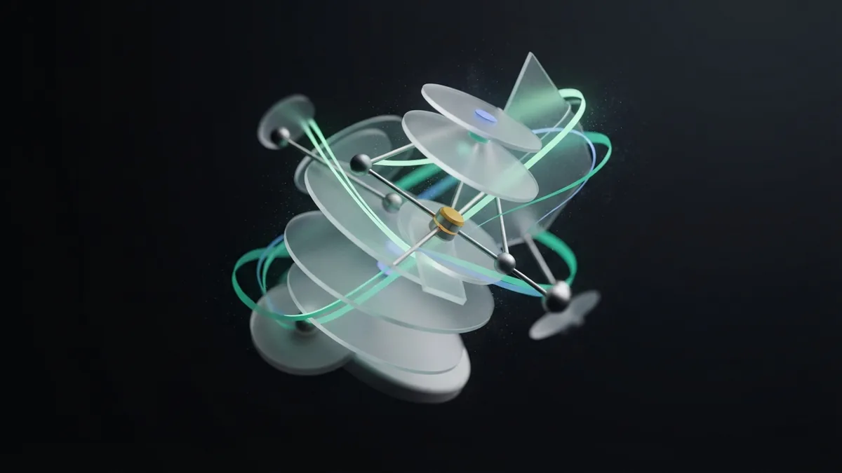 Marketing data measurement Glass data objects with a focused light stream representing marketing measurement and analytics