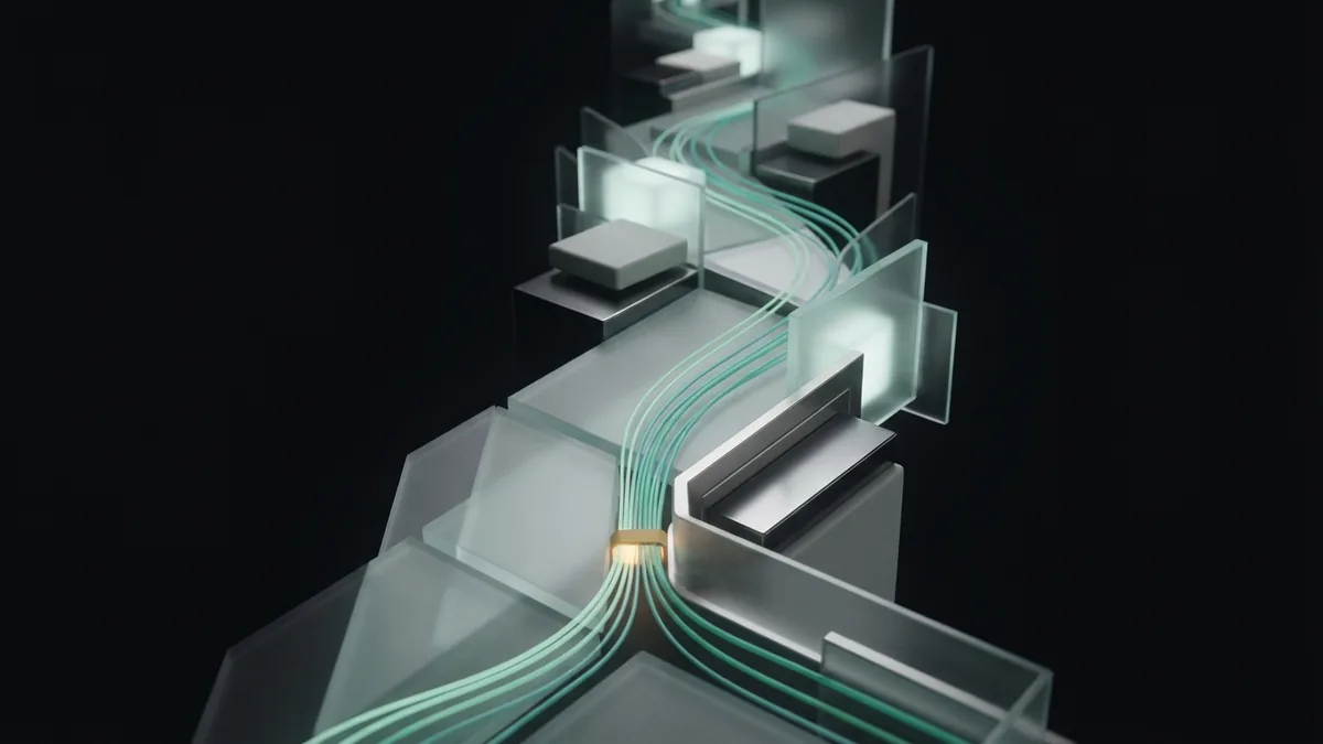 Frosted glass pathway and light threads showing steady business growth from SEO