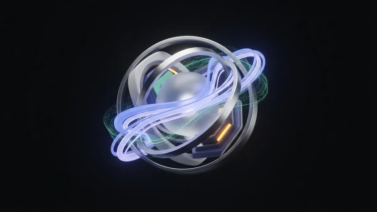 Translucent sphere and light ribbons representing how search engines process website data