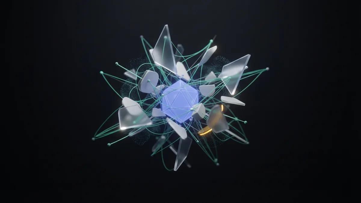 Abstract network of glass modules representing the main parts of SEO work