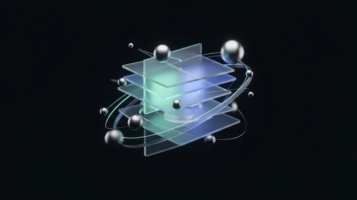Connected glass layers and fine threads evoke the core parts of sound website optimization