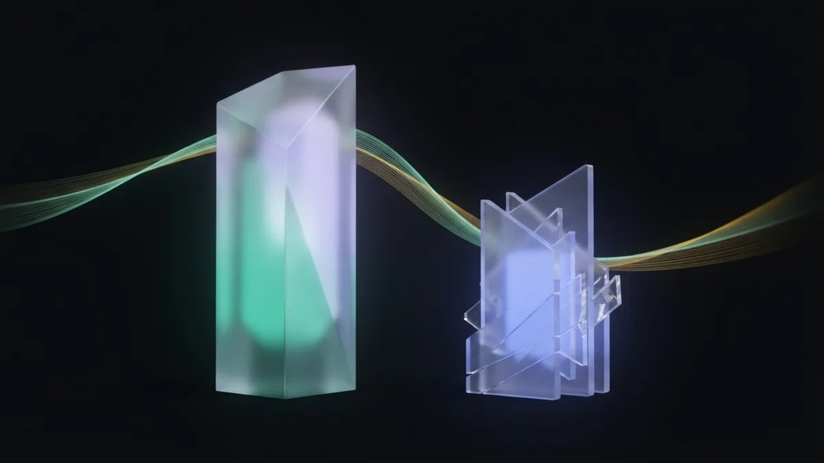 Paired abstract glass forms representing website authority comparisons in SEO