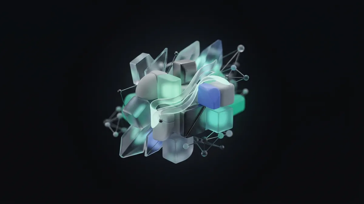 Floating glass and ceramic modules represent different types of structured page information