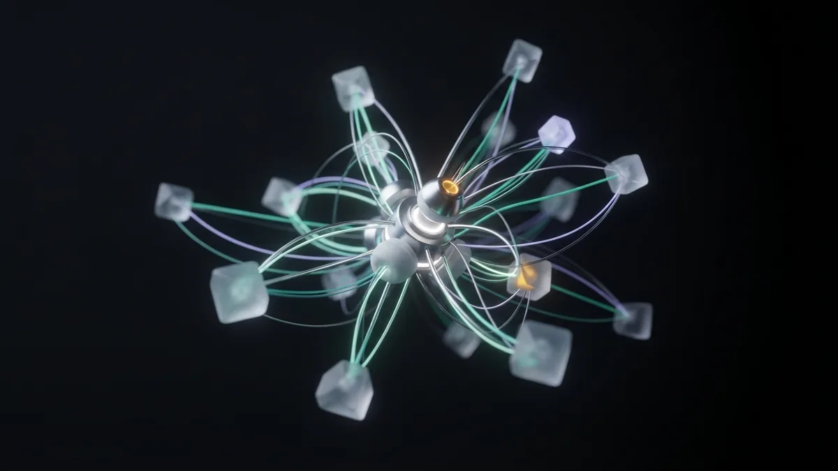 Chrome core linked to glass nodes represents trust and quality links beyond a website