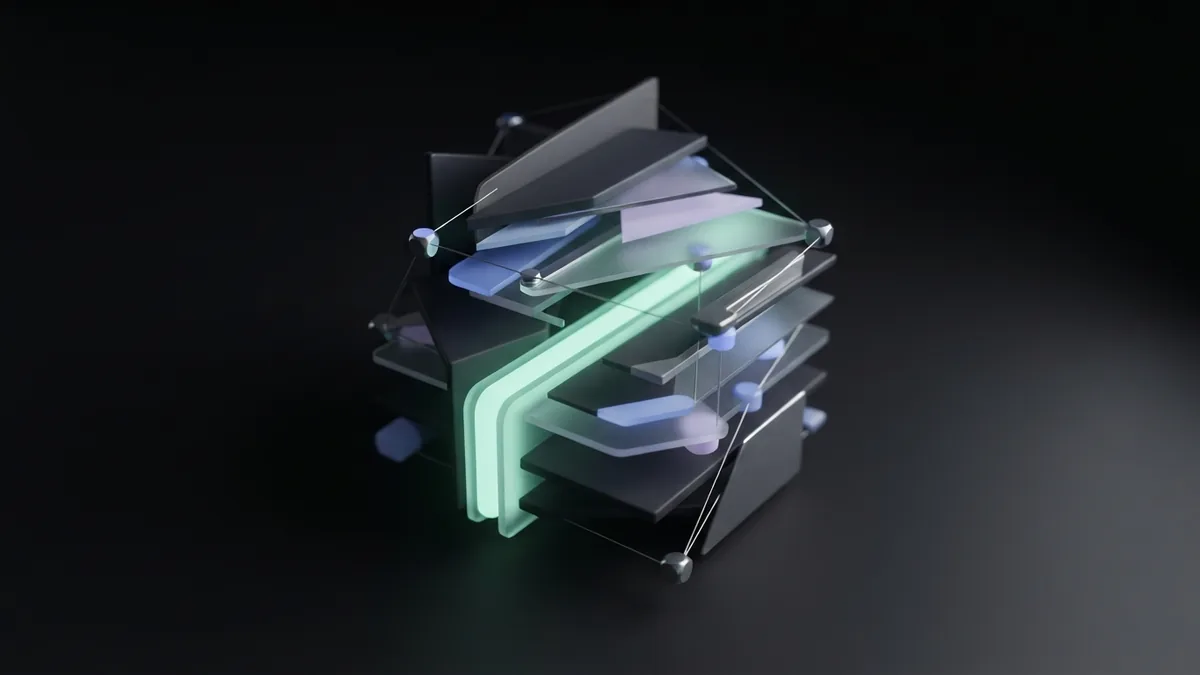 Layered glass planes and a clear light path represent sound technical site structure