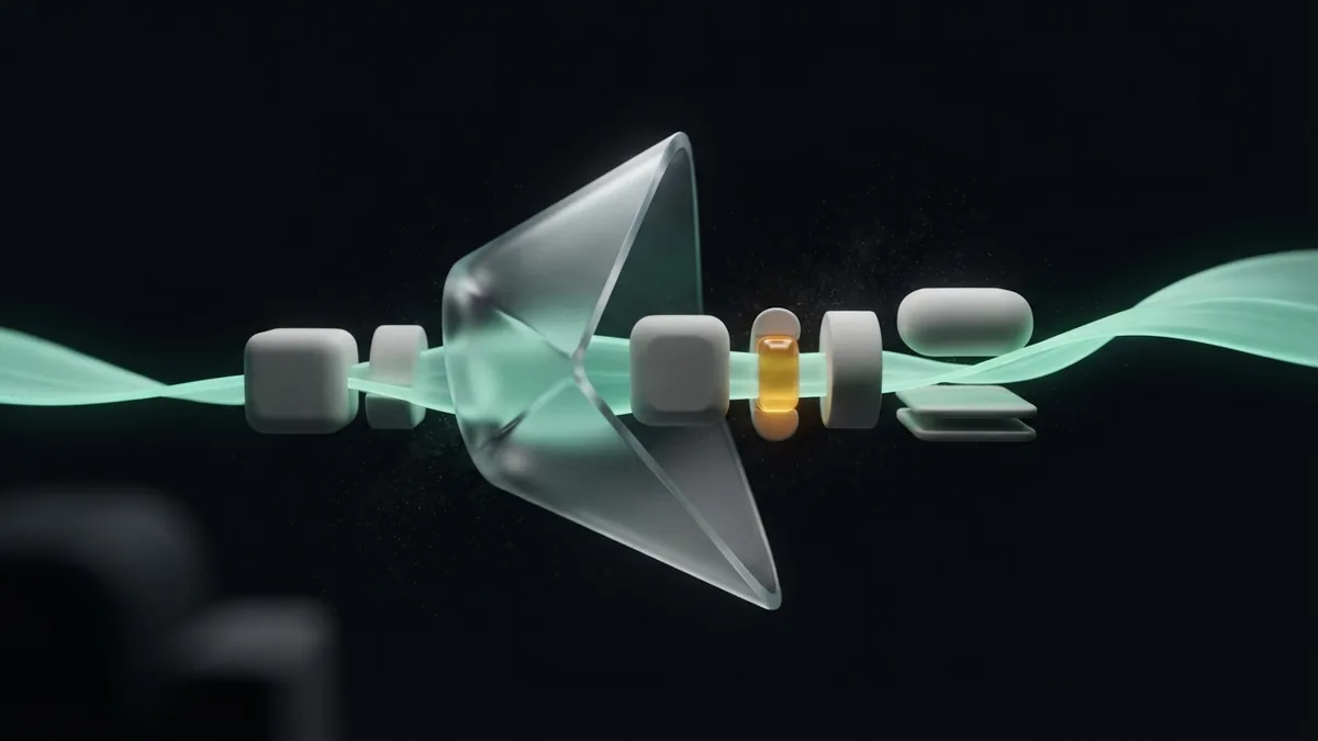 Video optimization concept Glass prism and light ribbon representing strong video titles, thumbnails, and viewer action