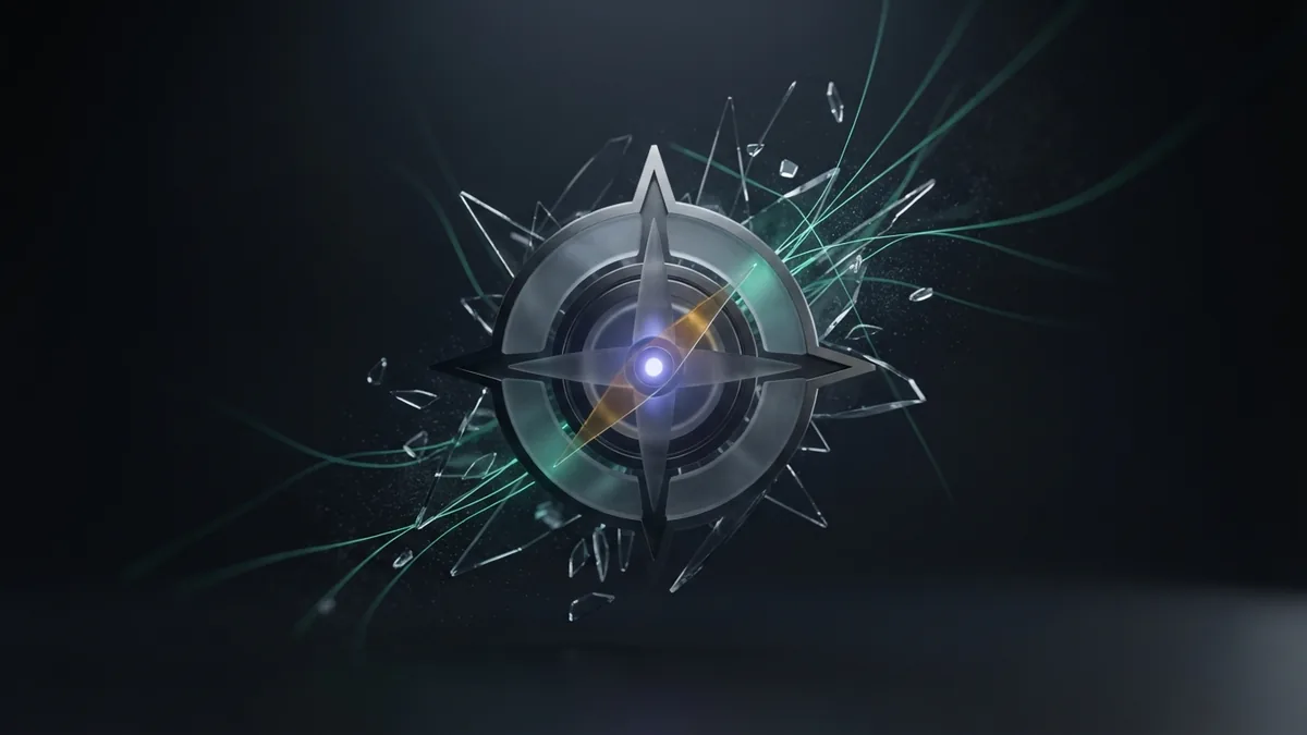 Chrome compass and glowing threads representing YouTube keyword research and search discovery