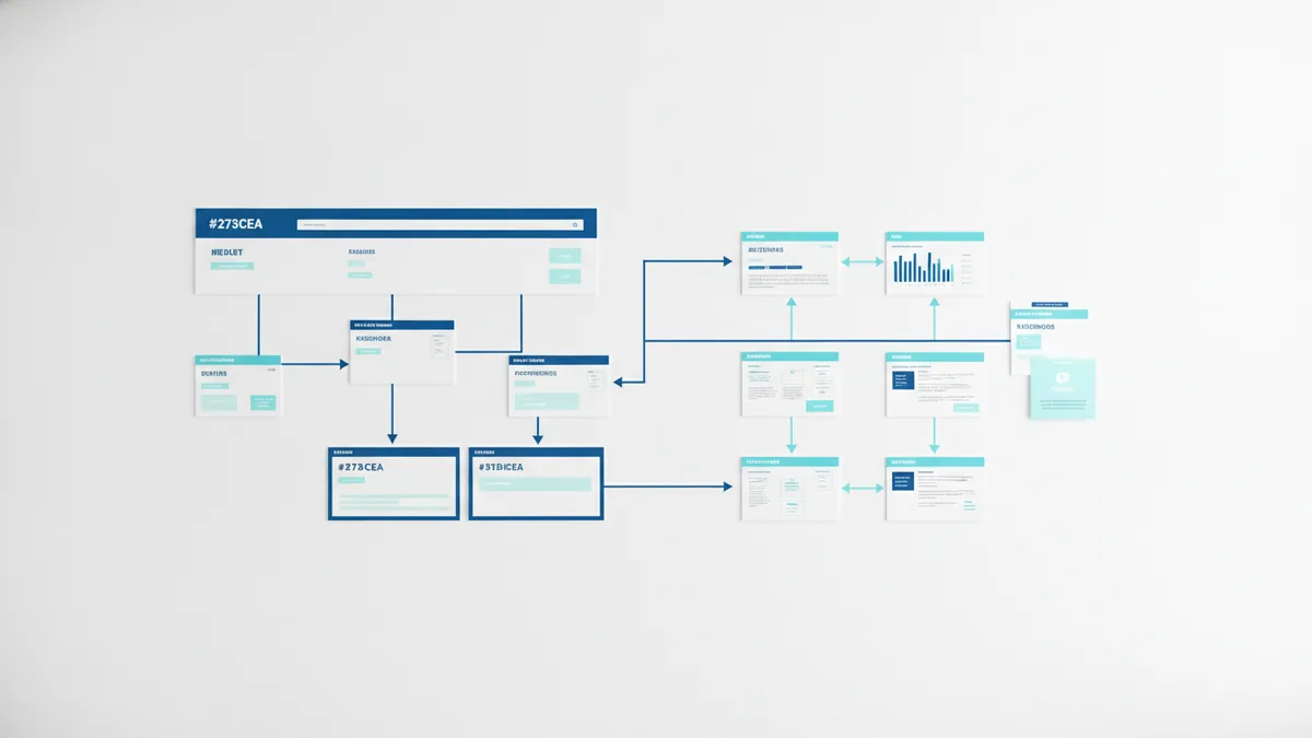 Clear website structure mapped through connected cards on a modern workspace