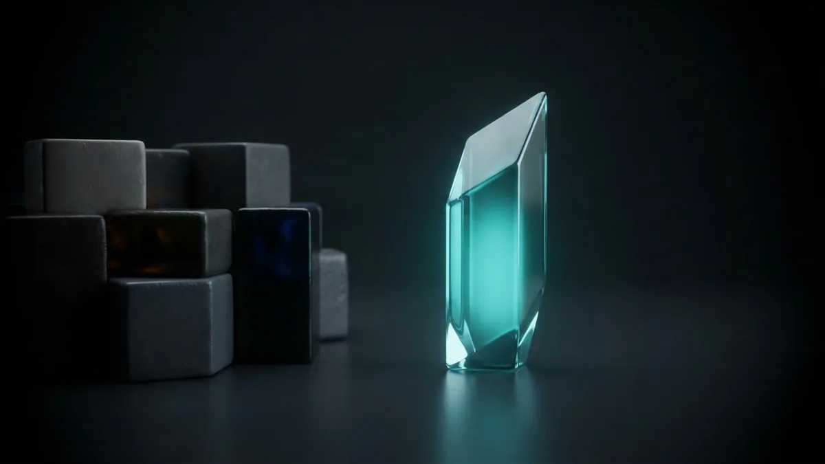 A brand set apart from rivals A glowing glass form stands apart from dark shapes, reflecting how brands differ in a crowded market
