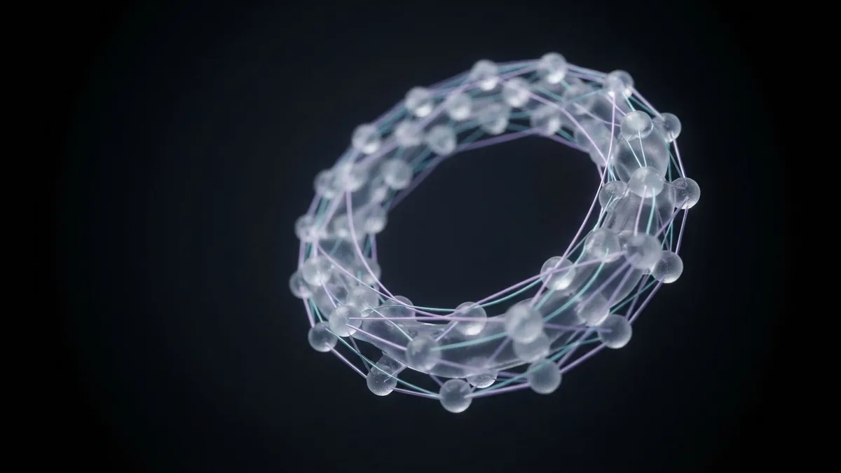 Glass nodes joined by fine glowing threads to suggest trust, customer loyalty, and advocacy